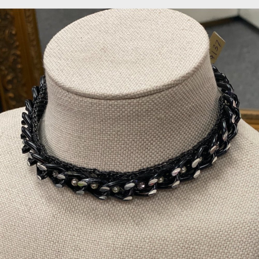 Erickson Beamon Black and Silver Braided Choker Necklace